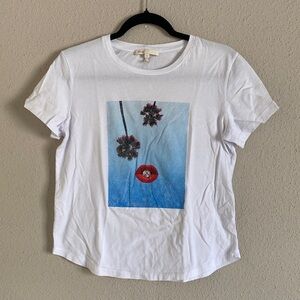 Maje White Tee with Blue and Red Floral Graphic